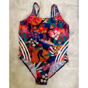 Adidas FARM Rio One Piece Swimsuit Pull On Bold Beach Print No padding NWT Sz 12